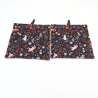 Topflappen 2er Set,, dunkelgrau, Katzen, floral, Geschenk, 