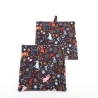 Topflappen 2er Set,, dunkelgrau, Katzen, floral, Geschenk, 