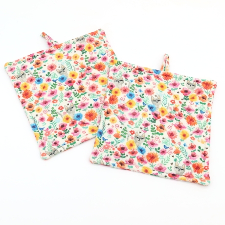 Topflappen Blumenwiese 2er Set 19x19 cm – Katzen Geschenkidee