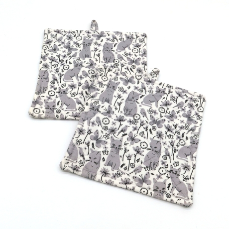 Topflappen Katzenköpfe 2er Set – Bunte Baumwolle Geschenk 