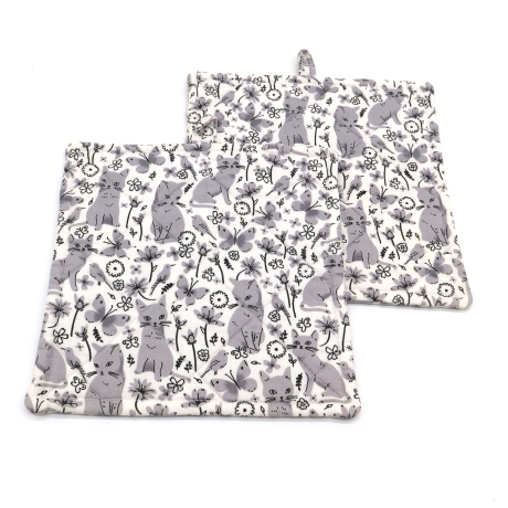 Topflappen Katzenköpfe 2er Set – Bunte Baumwolle Geschenk 