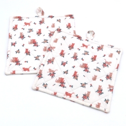 Topflappen Rosen 2er Set Baumwolle 19x19 Katzen und Blumen