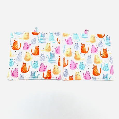 Topflappen Katzen 2er Set Baumwolle 19x19 cm –bunte Katzenmotive 