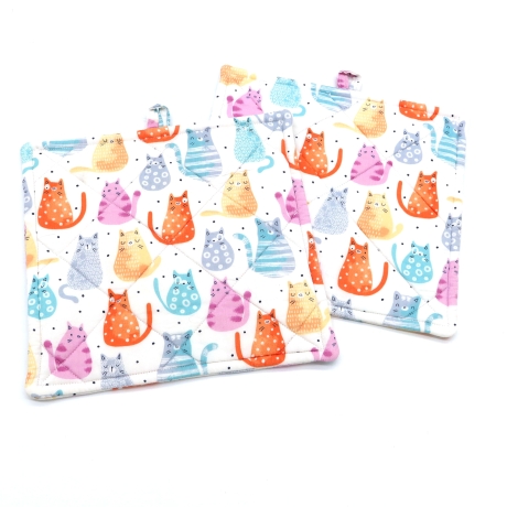 Topflappen Katzen 2er Set Baumwolle 19x19 cm –bunte Katzenmotive 