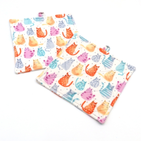 Topflappen Katzen 2er Set Baumwolle 19x19 cm –bunte Katzenmotive 