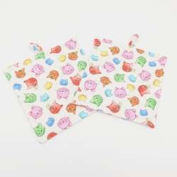 Topflappen Katzenköpfe 2er Set – Bunte Baumwolle Geschenk  Katze 
