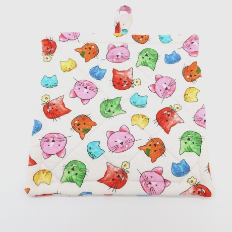 Topflappen Katzenköpfe 2er Set – Bunte Baumwolle Geschenk  Katze 