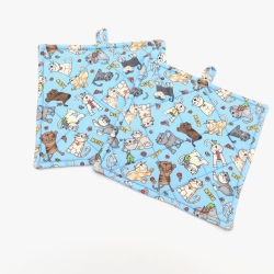 Topflappen 2er Set Katzen blau Geschenk Katzenfreunde 