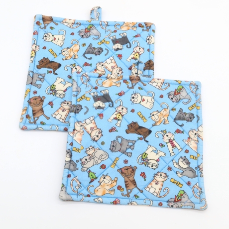 2er Set Topflappen Baumwolle Comic Katzen Motiv  Geschenkidee 