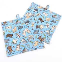 2er Set Topflappen Baumwolle Comic Katzen Motiv  Geschenkidee 