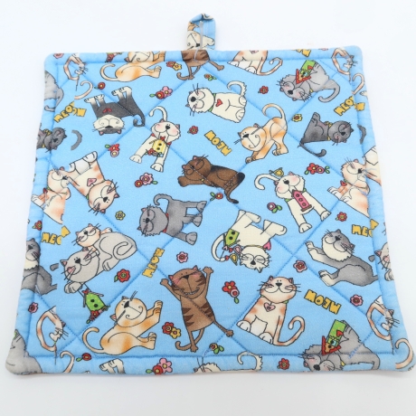 2er Set Topflappen Baumwolle Comic Katzen Motiv  Geschenkidee 