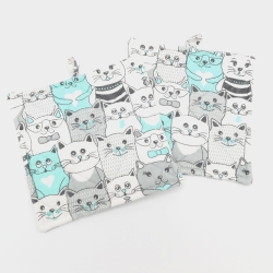 Topflappen Katzenmotiv 19x19 cm – Küchendeko Türkis Grau Geschenk