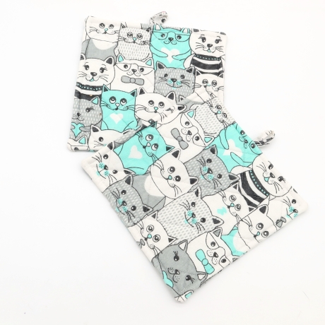 Topflappen Katzenmotiv 19x19 cm – Küchendeko Türkis Grau Geschenk