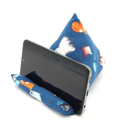 Handysitzsack Blau mit Katzenmotiv – Smartphonehalter Baumwolle