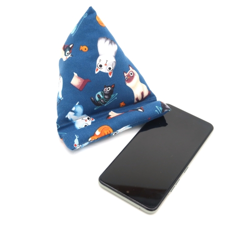 Handysitzsack Blau mit Katzenmotiv – Smartphonehalter Baumwolle