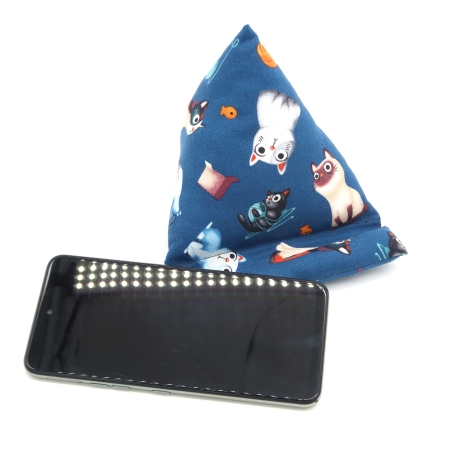 Handysitzsack Blau mit Katzenmotiv – Smartphonehalter Baumwolle