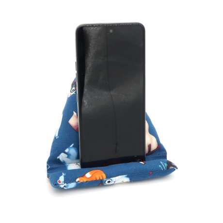 Handysitzsack Blau mit Katzenmotiv – Smartphonehalter Baumwolle