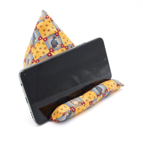 Handysitzsack Gelb mit Katzenmotiv aus Baumwolle Geschenk 