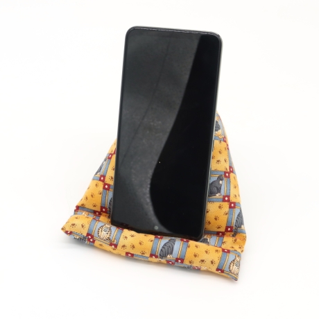 Handysitzsack Gelb mit Katzenmotiv aus Baumwolle Geschenk 