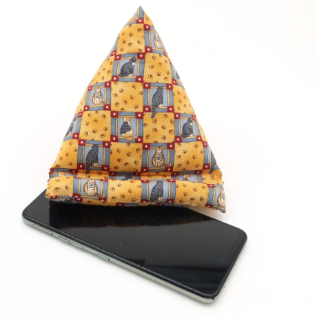 Handysitzsack Gelb mit Katzenmotiv aus Baumwolle Geschenk 