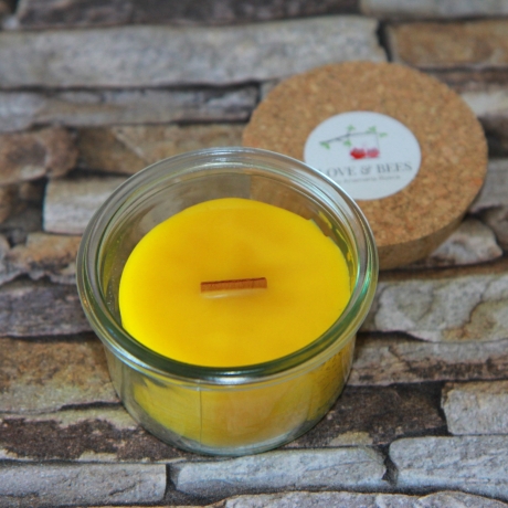 Kniesterkerze aus reinem Bienenwachs in Weck®-Glas-200S