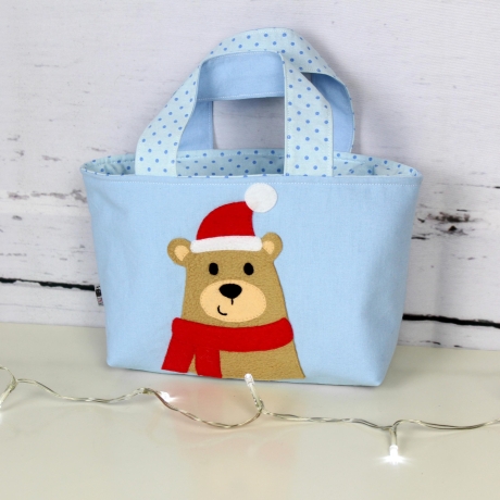 Kindertasche ~ Bär mit Weihnachtsmütze | Wendetasche