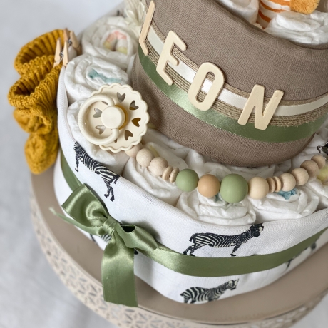 Windeltorte Safari in gelb und grün zur Babyparty oder Geburt