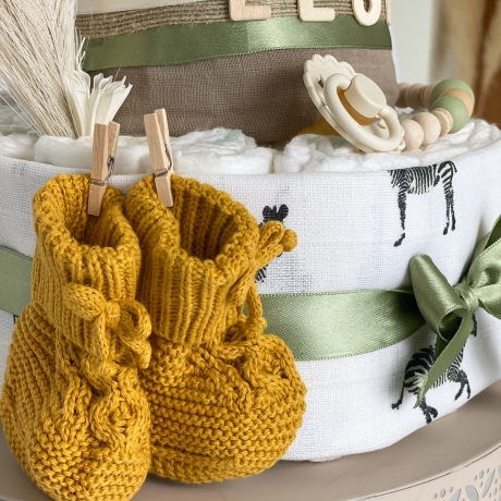 Windeltorte Safari in gelb und grün zur Babyparty oder Geburt