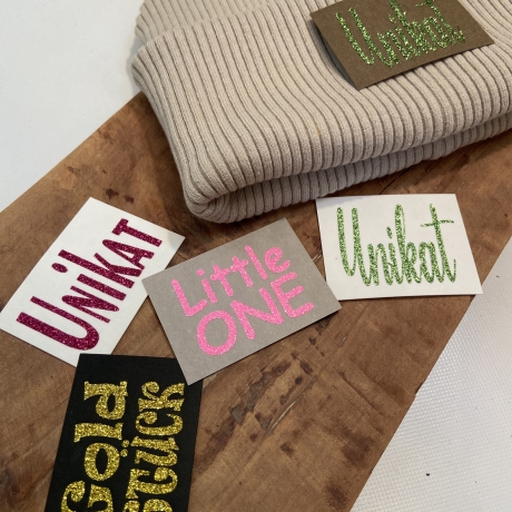 Labels zum Aufnähen SnapPap mit Handmade Plott Glitzerfolie