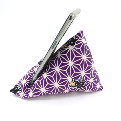 Handysitzsack Violett Katze Baumwolle, Geschenk für Katzenfans