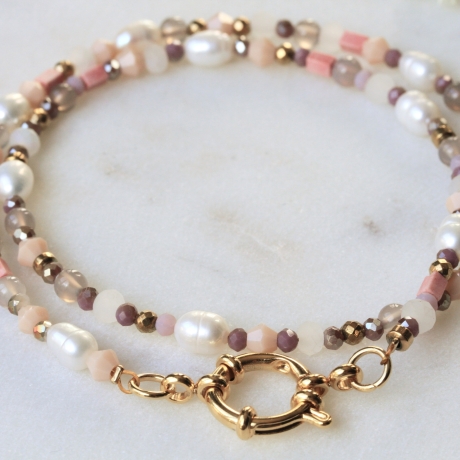 Handgemachte Perlenkette Süßwasserperlen böhmische Perlen Choker 