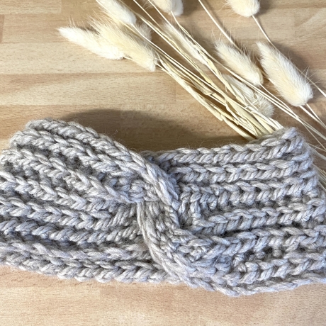 Handmade Damen Stirnband twisted gehäkelt Wolle  beige kaufen