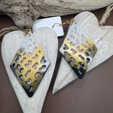 Ohrringe Handmade neu Resin Salinoform schwarz Gold weiß 