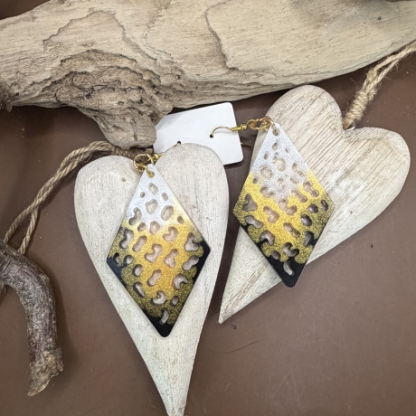 Ohrringe Handmade neu Resin Salinoform schwarz Gold weiß 