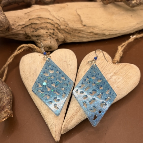 Handmade Ohrringe neu Resin Glitzerblau Salinoform 