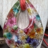 Anhänger mit Blüten und Kordelkette 45 + 5 cm handgefertigt 
