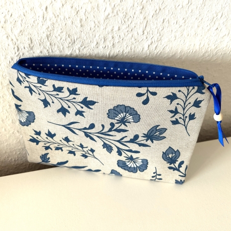 Schminktasche groß Etui beige mit Kornblumen 24x16,5 cm