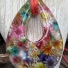 Anhänger mit Blüten und Kordelkette 45 + 5 cm handgefertigt 