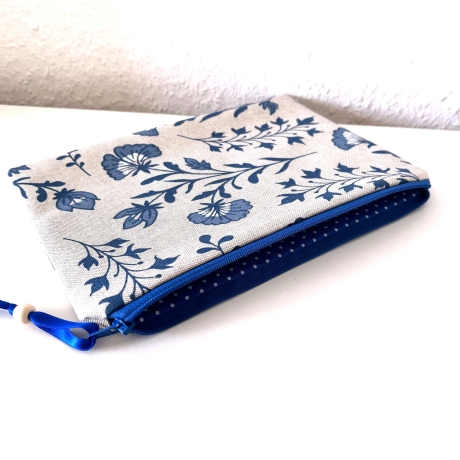 Schminktasche groß Etui beige mit Kornblumen 24x16,5 cm