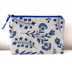 Große Schminktasche Etui beige mit Kornblumen 24x16,5 cm