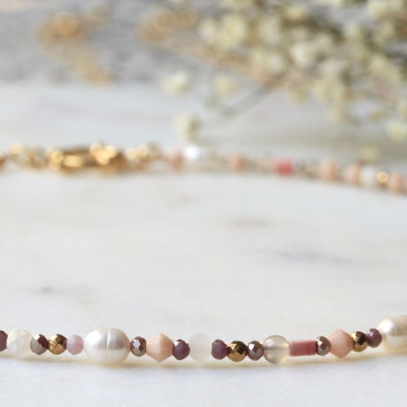 Handgemachte Perlenkette Süßwasserperlen böhmische Perlen Choker 