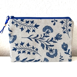 Schminktasche Etui beige mit Kornblumen 24x16,5cm