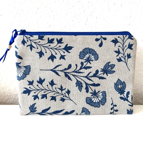 Schminktasche groß Etui beige mit Kornblumen 24x16,5 cm