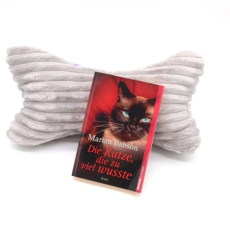 Leseknochen Katze – Handgemachtes Nackenkissen mit Katzenmotiv  