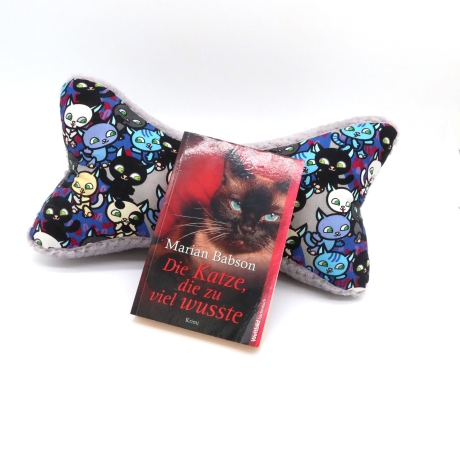 Handgemachtes Nackenkissen Katzenmotiv, Leseknochen Geschenkidee 