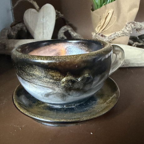 Teelichthalter Kaffeetasse Neu Resin meliert 