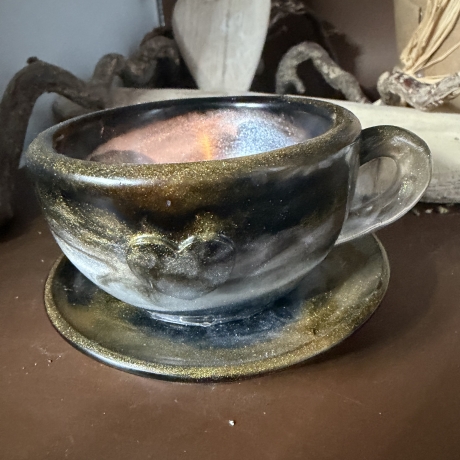 Teelichthalter Kaffeetasse Neu Resin meliert 