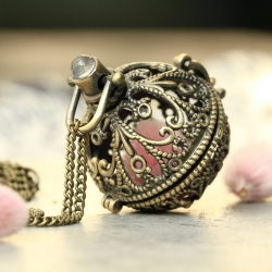 Retro Medaillon Weidekätzchen Kette Rosenquarz Geschenkidee