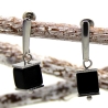 Onyx-Würfel-Edelstahlstecker mit eckigen Edelstahl-Scheiben