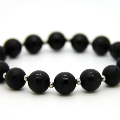 Onyx-Kugel-Armband (elastisch) in Schwarz mit Edelstahl-Kugeln